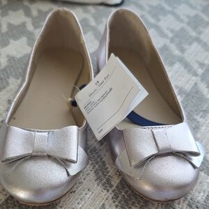 Janie and Jack Metallic Silver Bow Ballet Flats